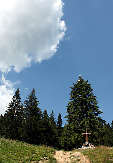 Wayside cross at the beggining of the path through the forest