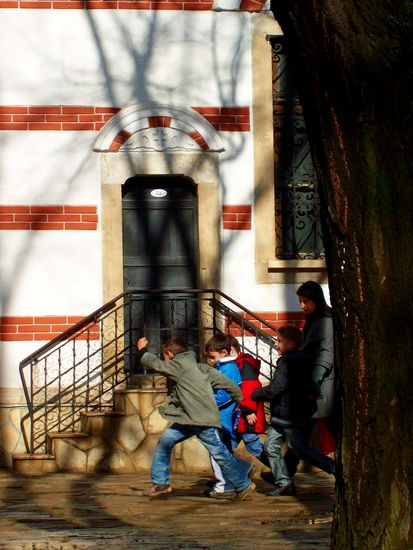 children in the church yard