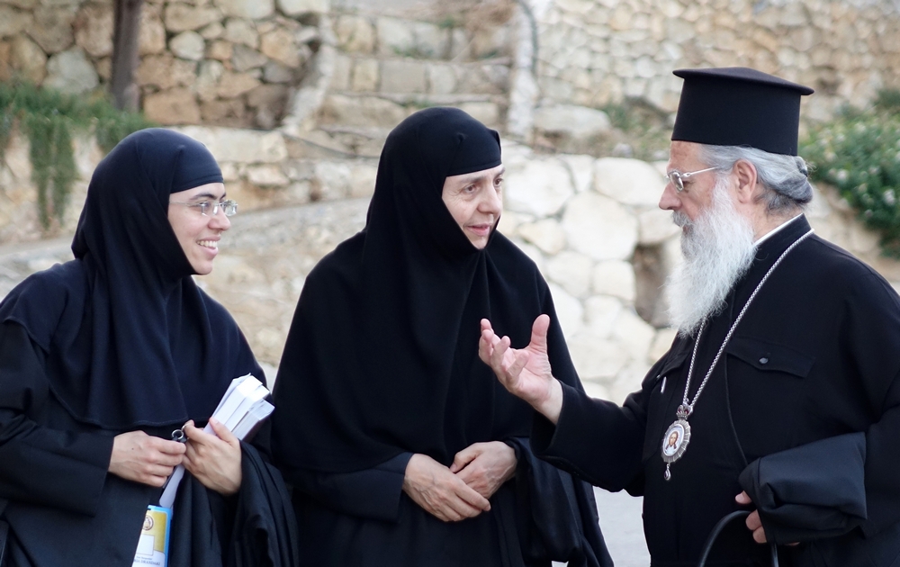 Holy and Great Council of Orthodox Church. Jerusalem patriarch serving Divine Liturgy