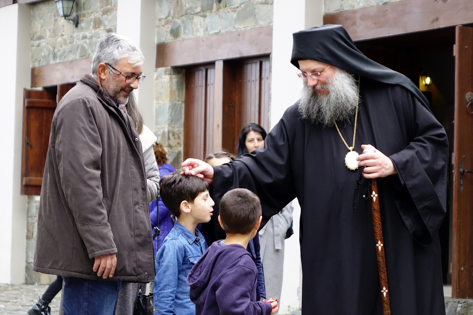 Bishop&#039s blessing in Machairas monastery...