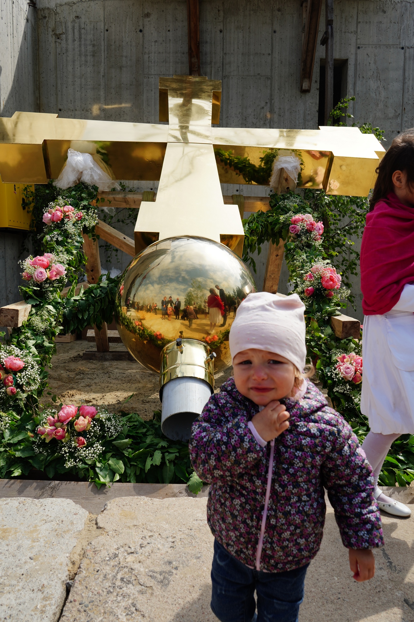 Blessing and elevation of main cross on the roof of Hagia Sophia Orthodox church in Warsaw