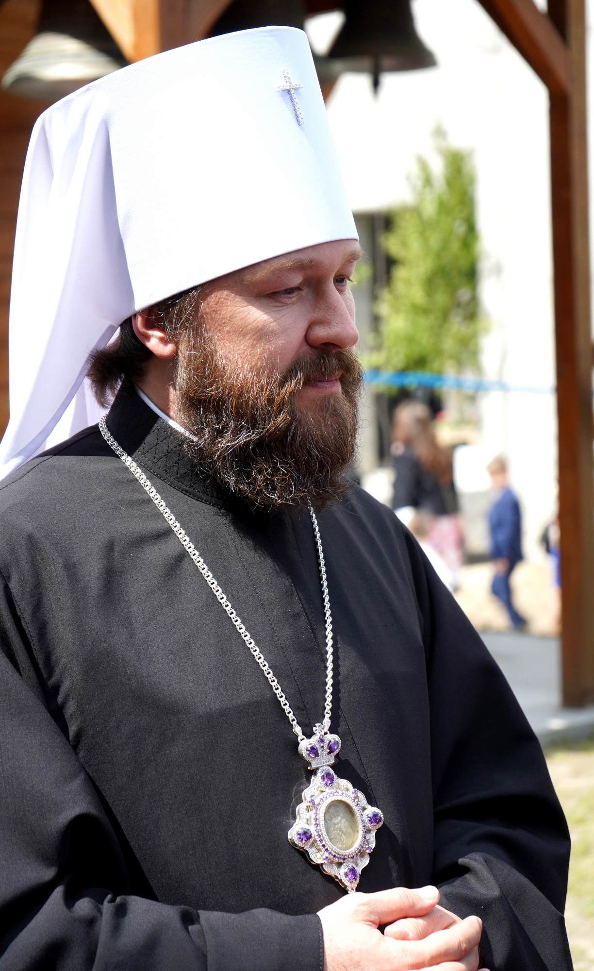 Blessing and elevation of main cross on the roof of Hagia Sophia Orthodox church in Warsaw