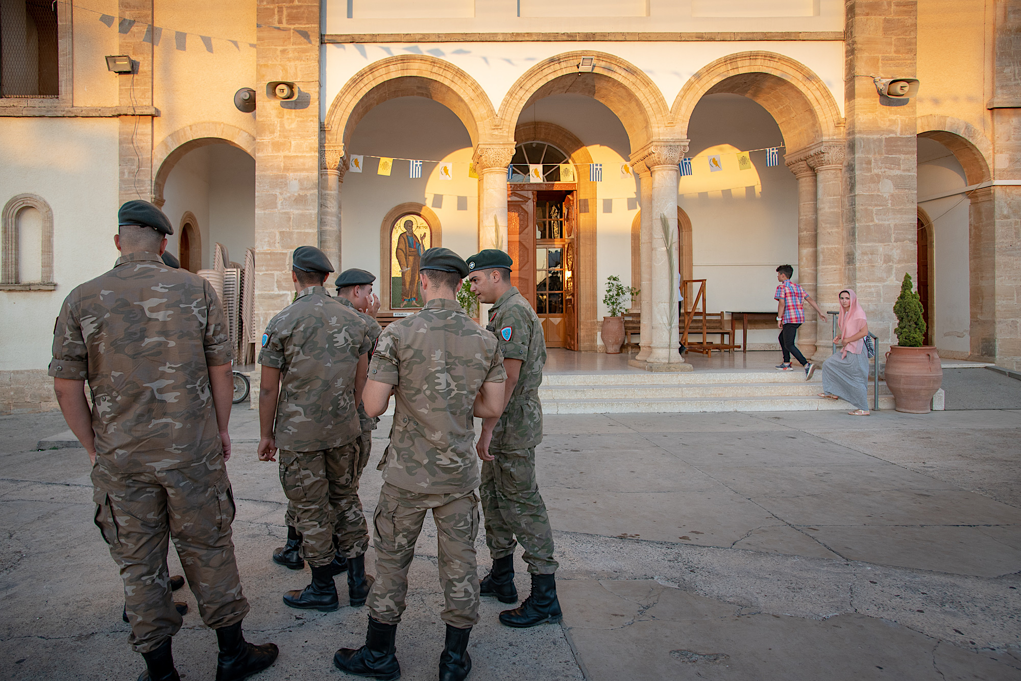 * Cypriot soldiers in front of the church *