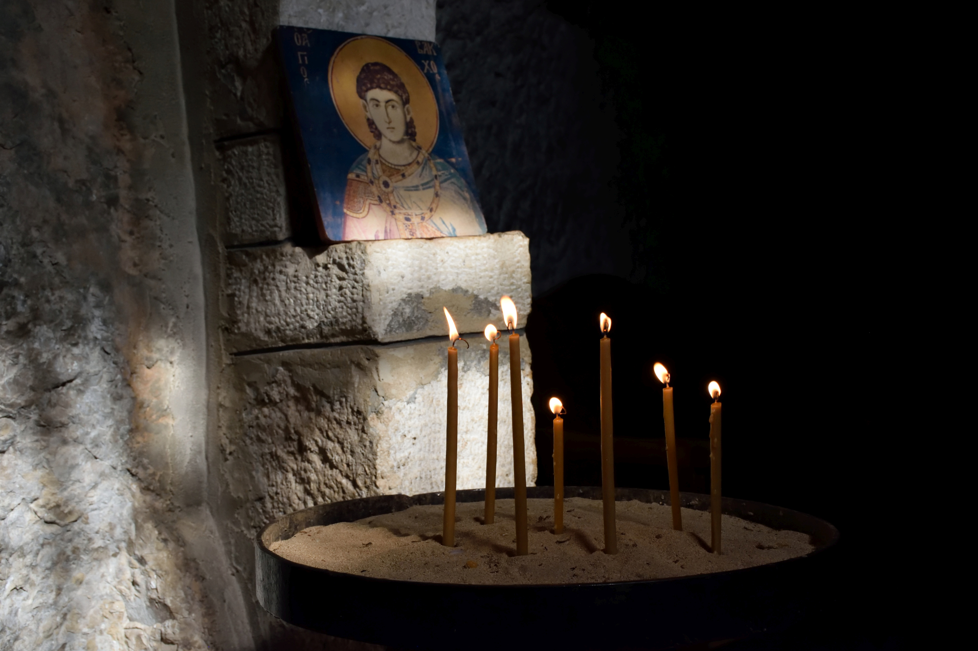 Saint Vlachos and candles - Kaftoun monastery