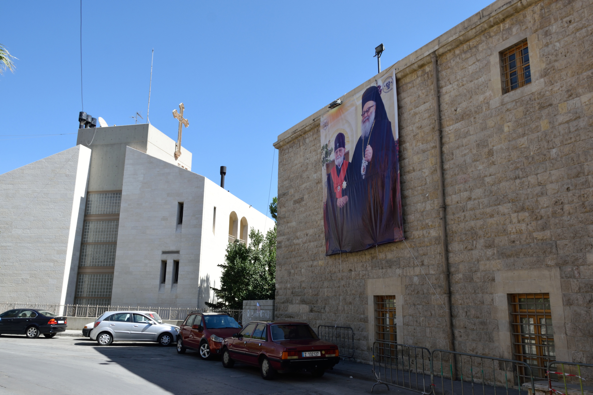 Zahle - transparent z patriarchą antiocheńskim i poprzednim metropolitą miasta