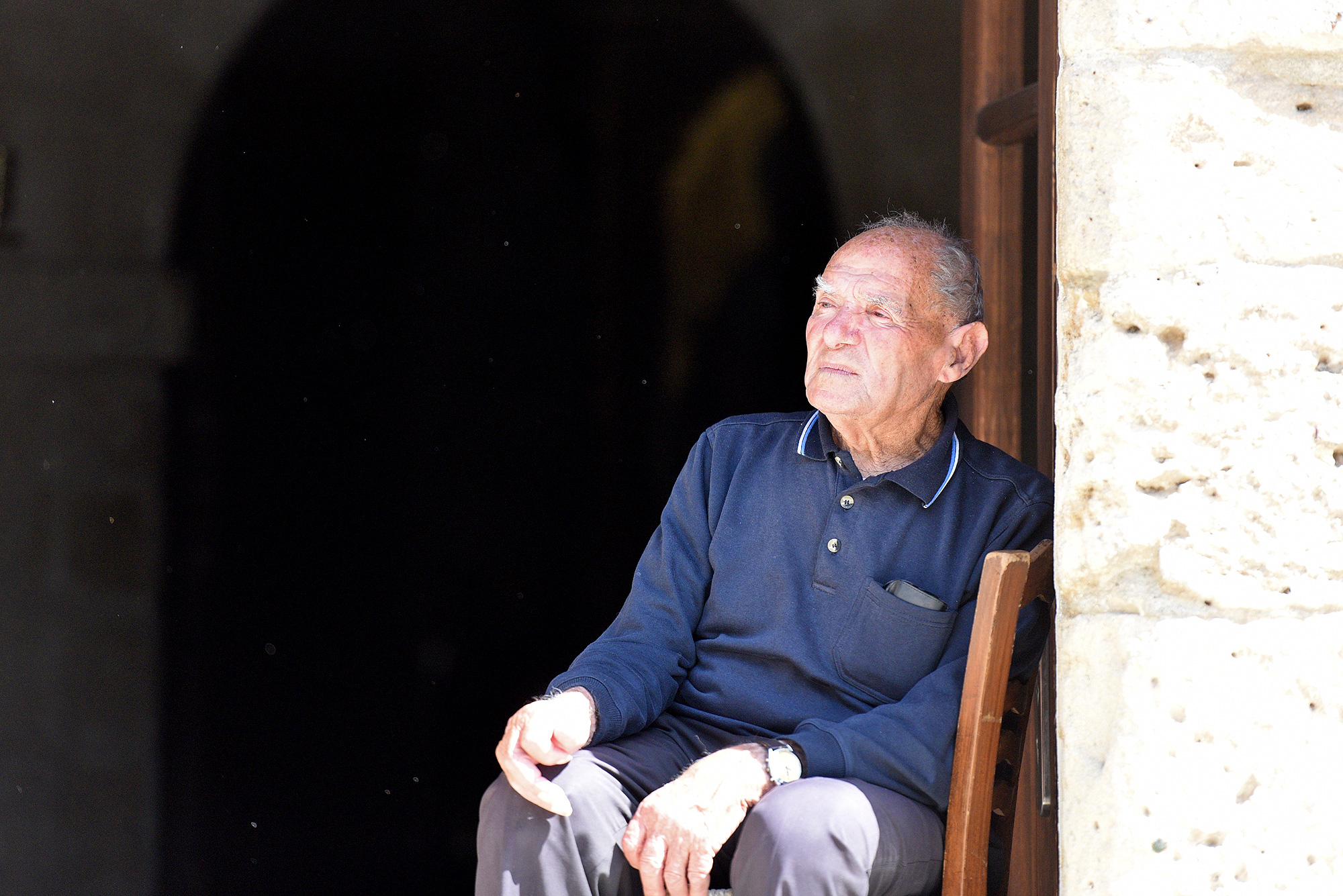 At entrance to the Panagia Angeloktisti church, Kiti