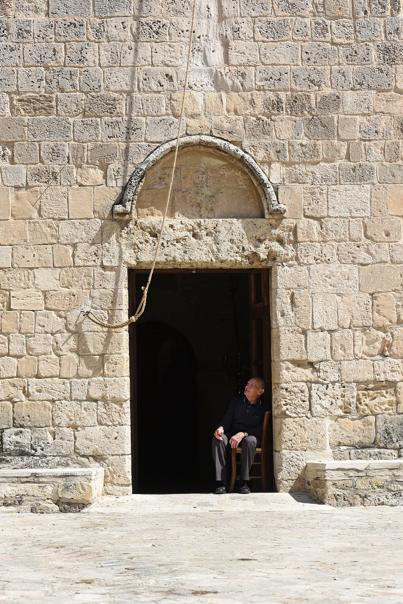 At entrance to the Panagia Angeloktisti church, Kiti