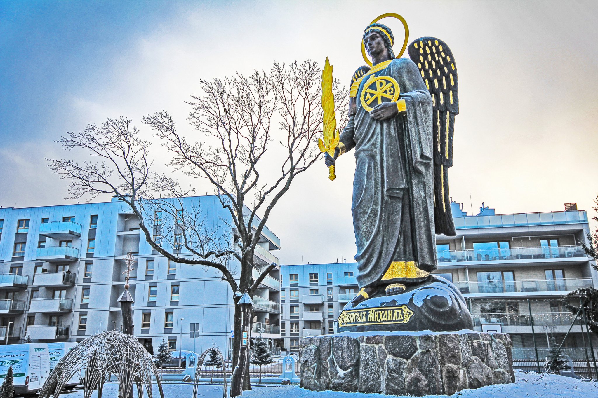 Archangel Michael monument close to the Holy Spirit Orthodox church in Białystok