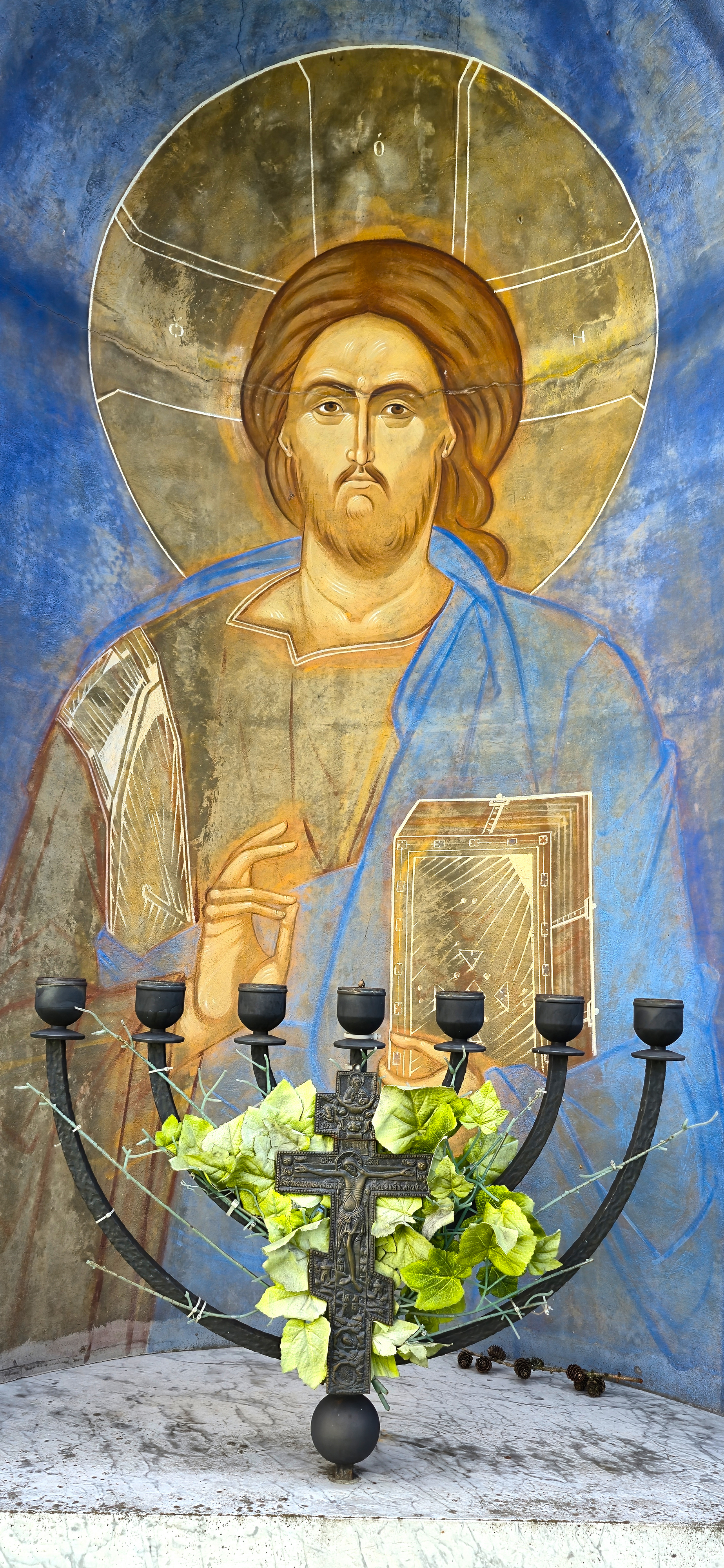 Pantocrator fresco close to the Orthodox church in Zabłudów