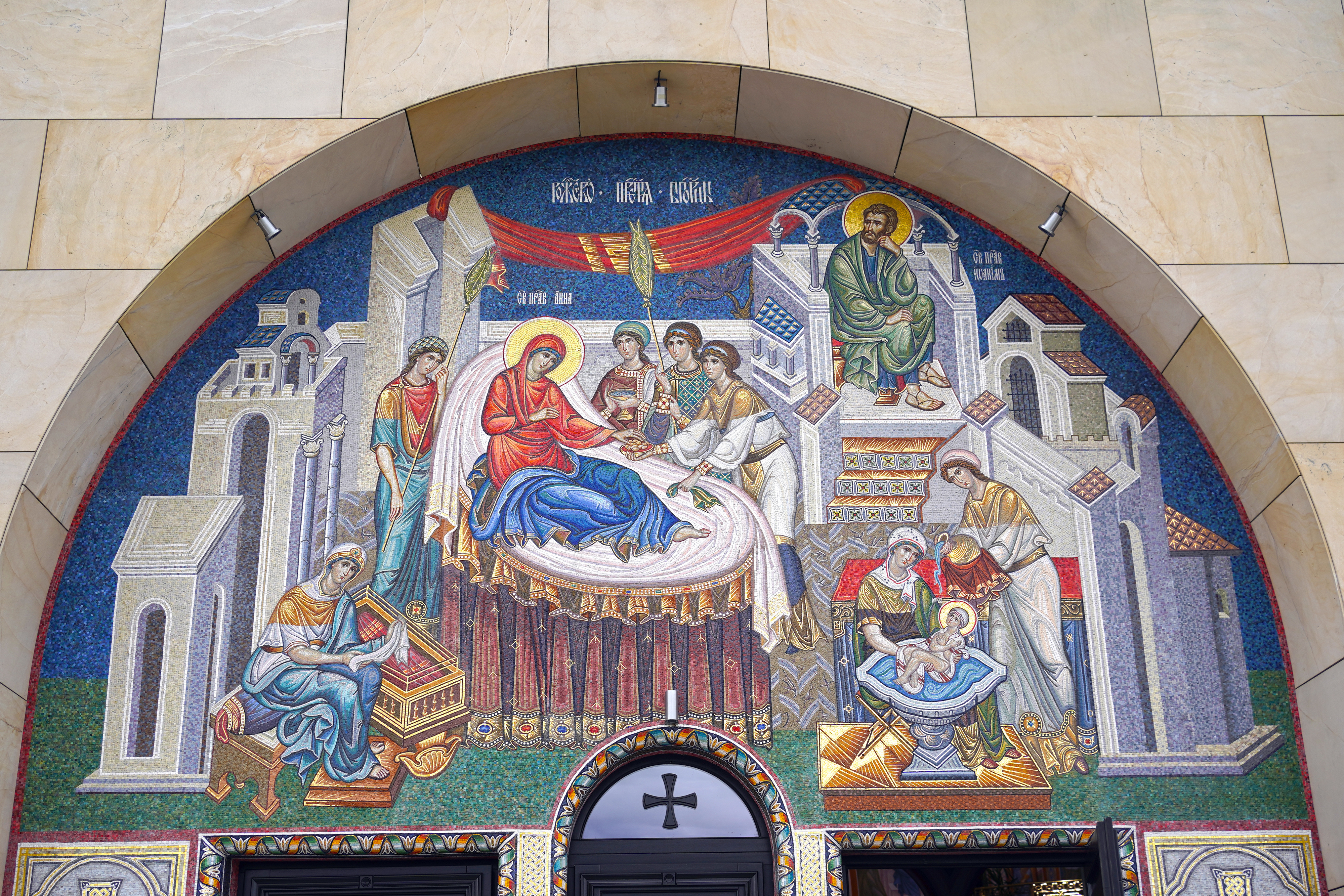 Mosaic over the side entrence to Hagia Sophia church in Warsaw