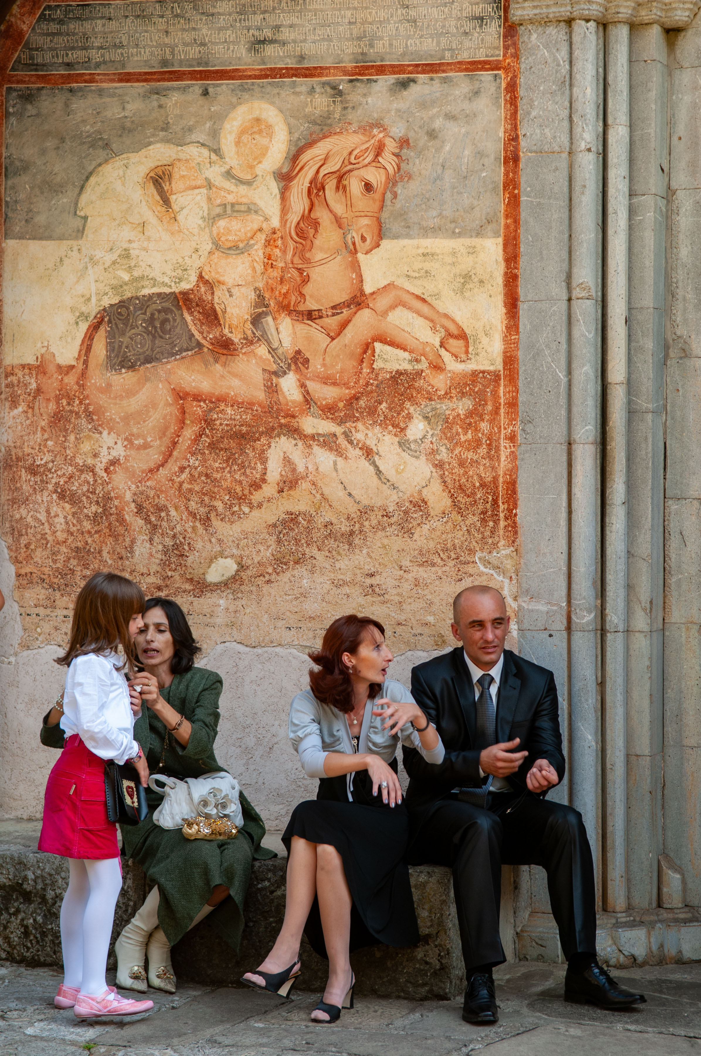 Wedding guests at the entrance of the church, Monastery Morača