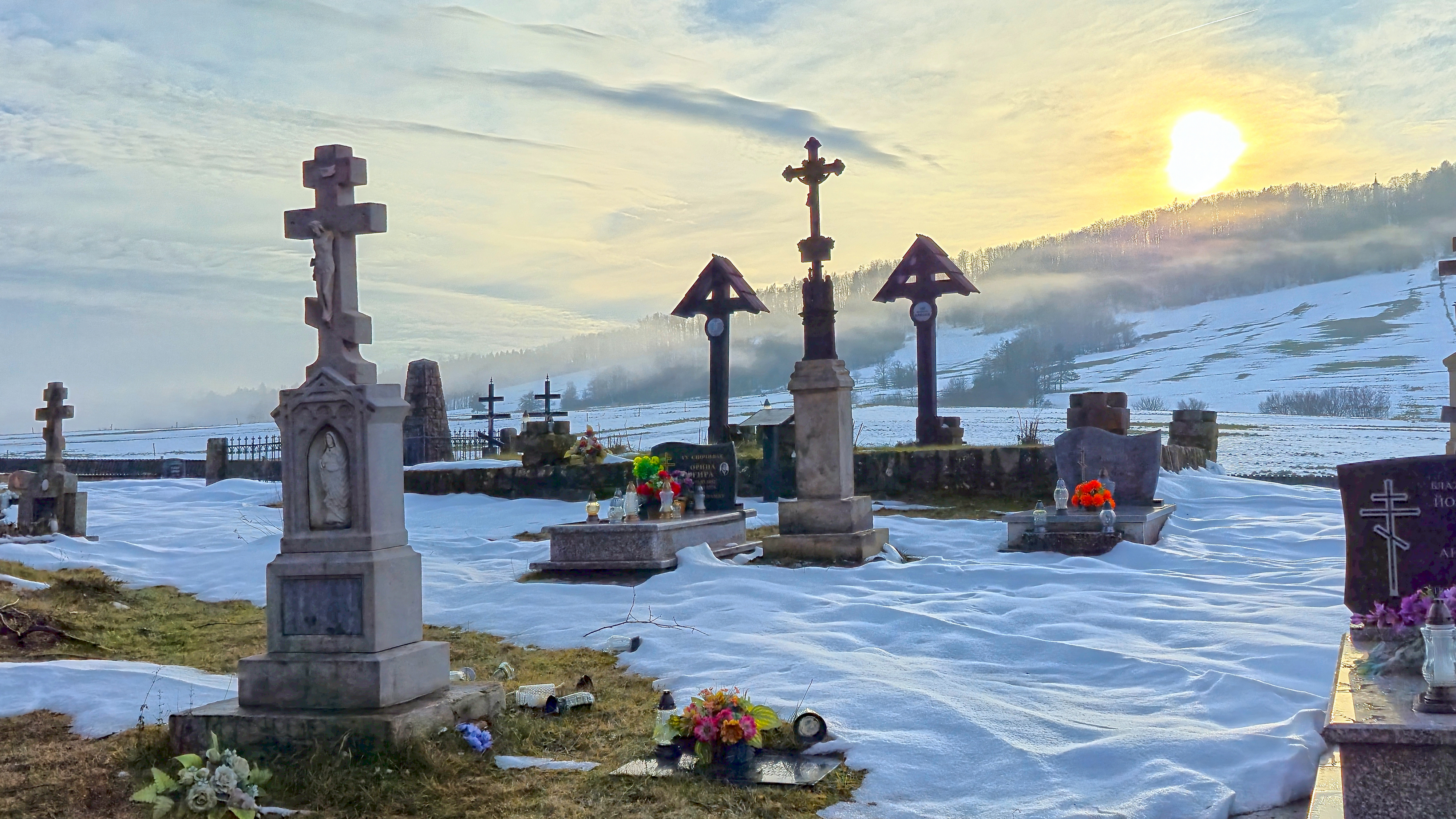 The crosses close to the Orthodox church in Konieczna