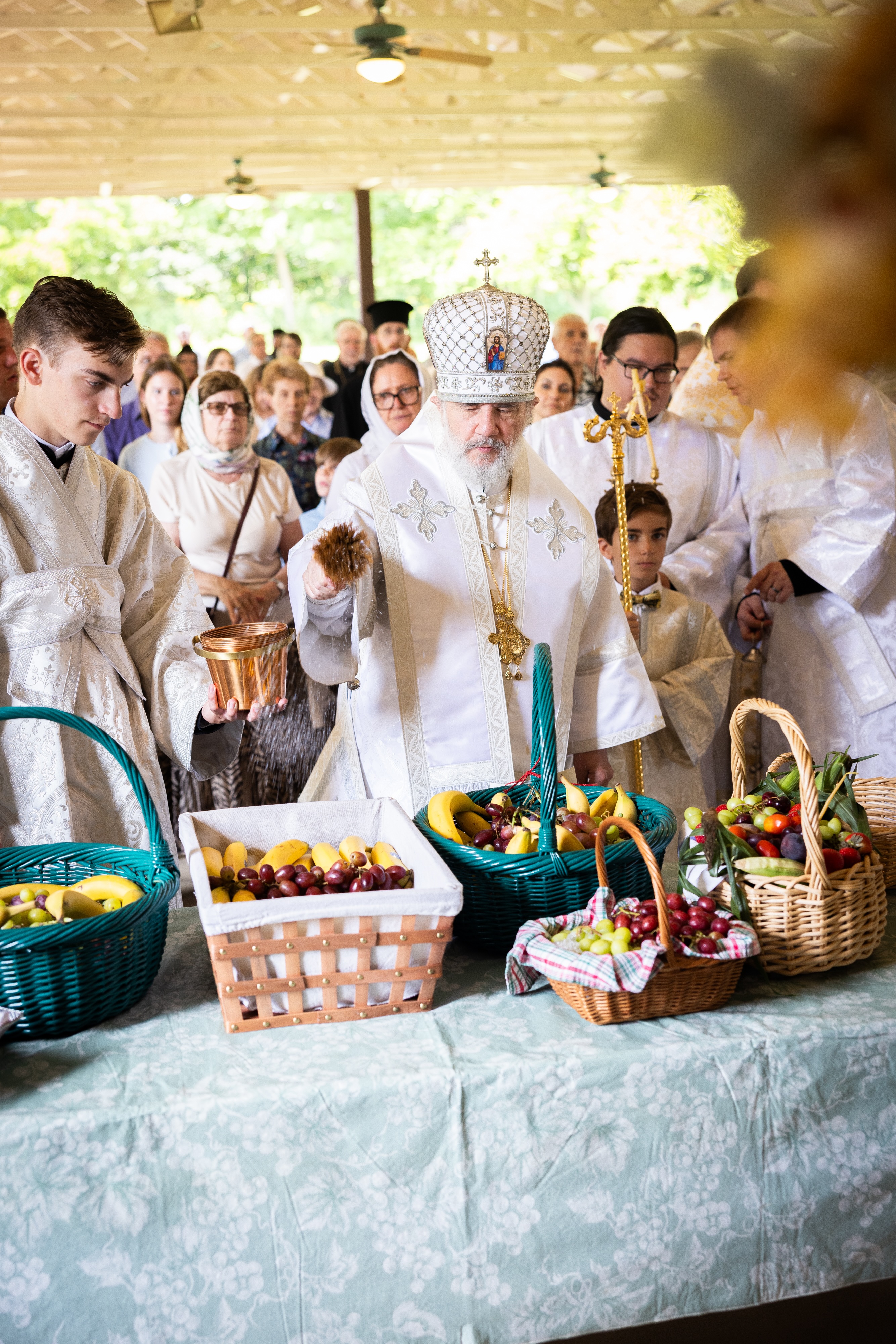 Archbishop Daniel blesses fruit for the Feast of the Transfiguration