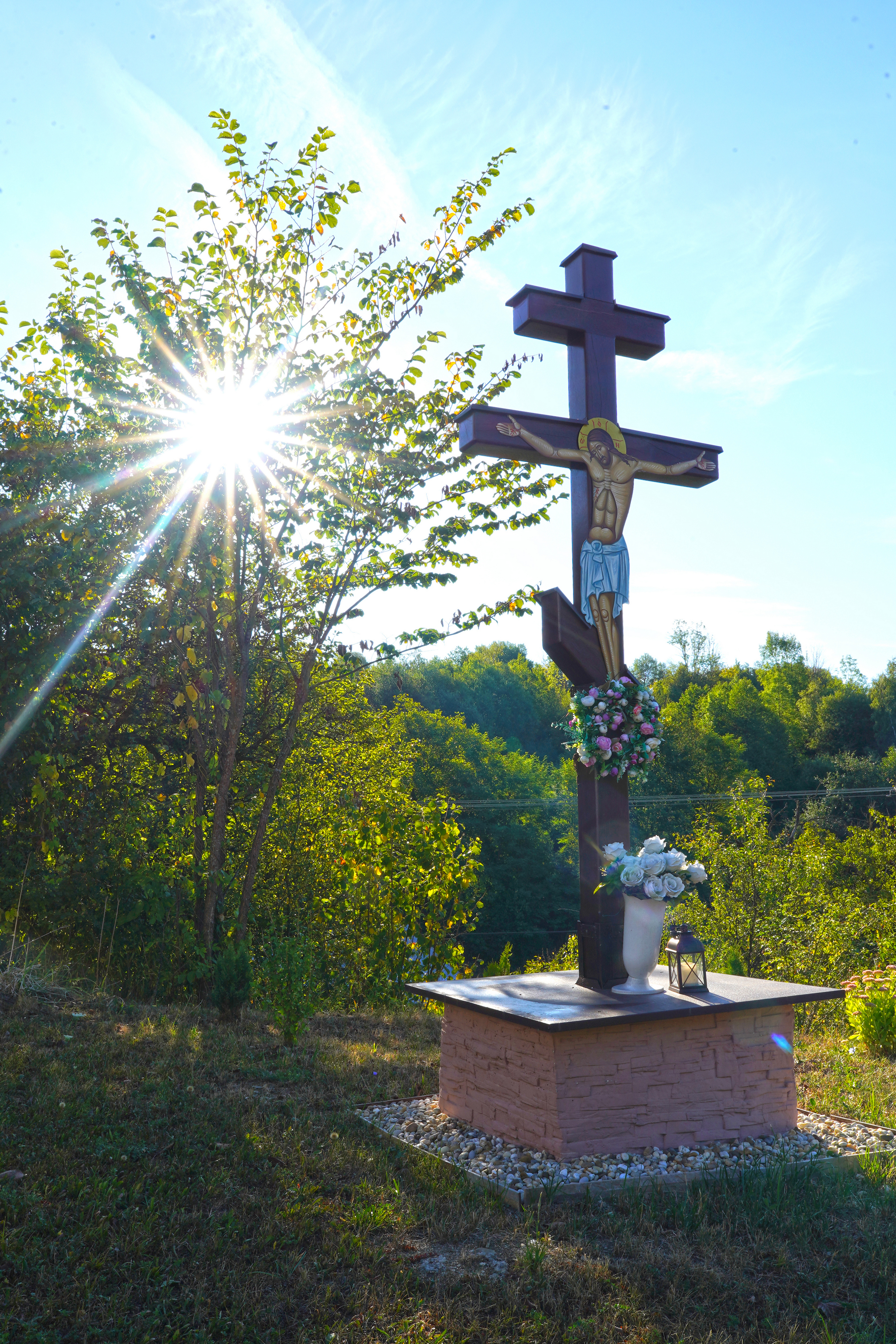 The cross near the Nativity of the Mother of God Orthodox church in Parihuzovce village