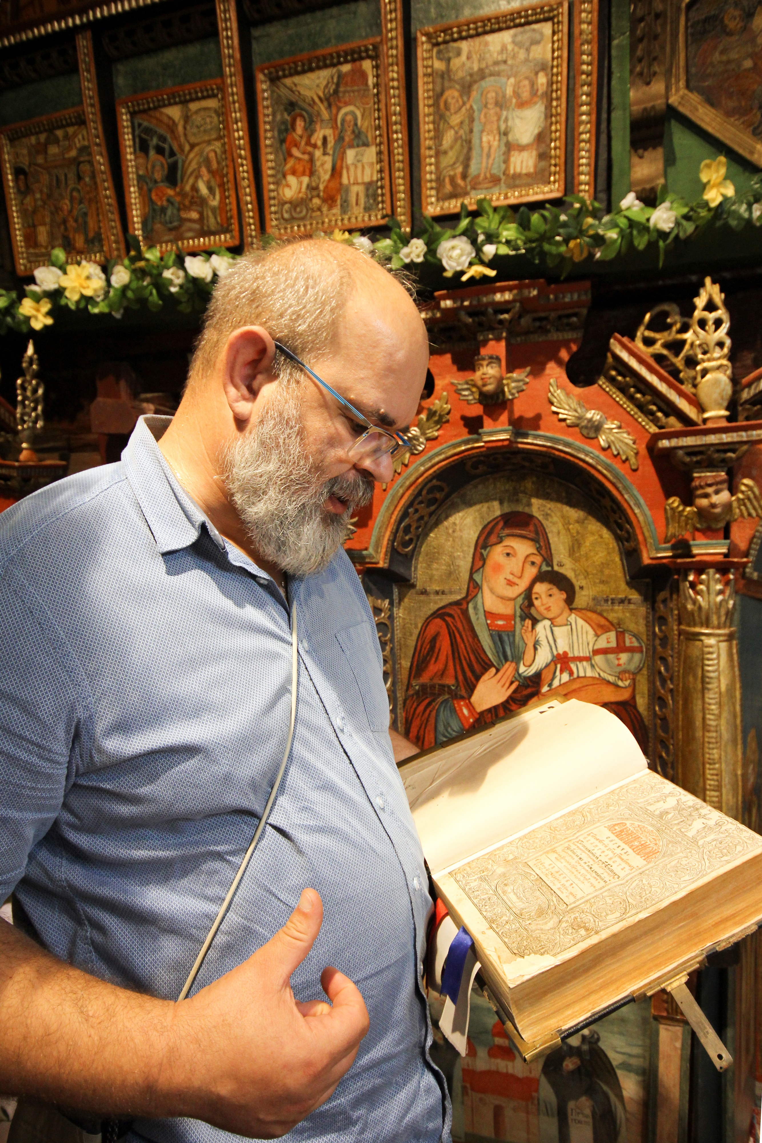 Fr. Igor in St. Michael the Archangel Orthodox church in Ruský Potok village