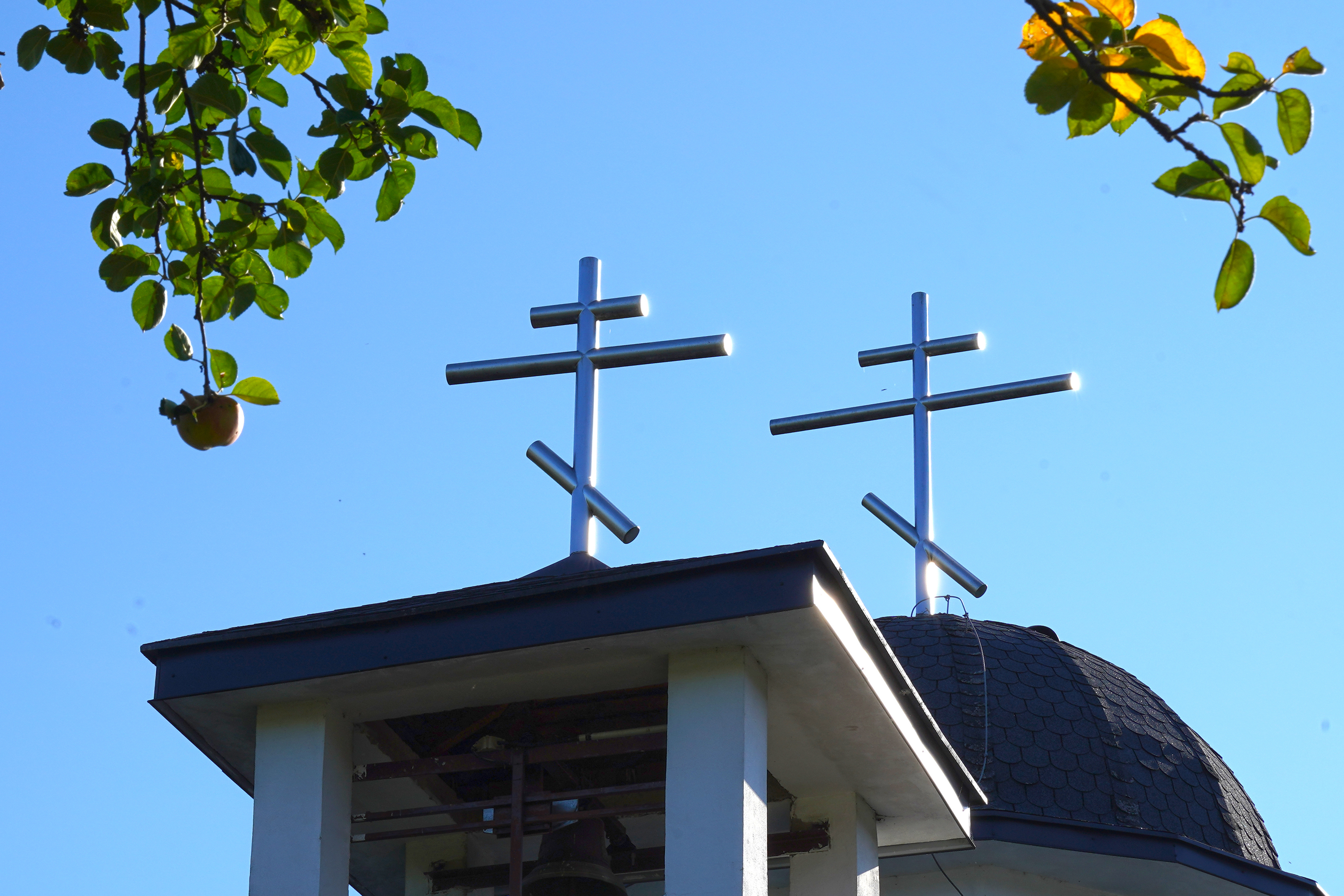 The domes of Protection of the Mother of God Orthodox church in Hostovice village