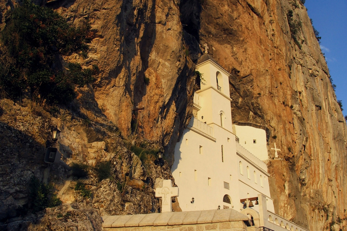 Holy Ostrog Monastery in the evening light 