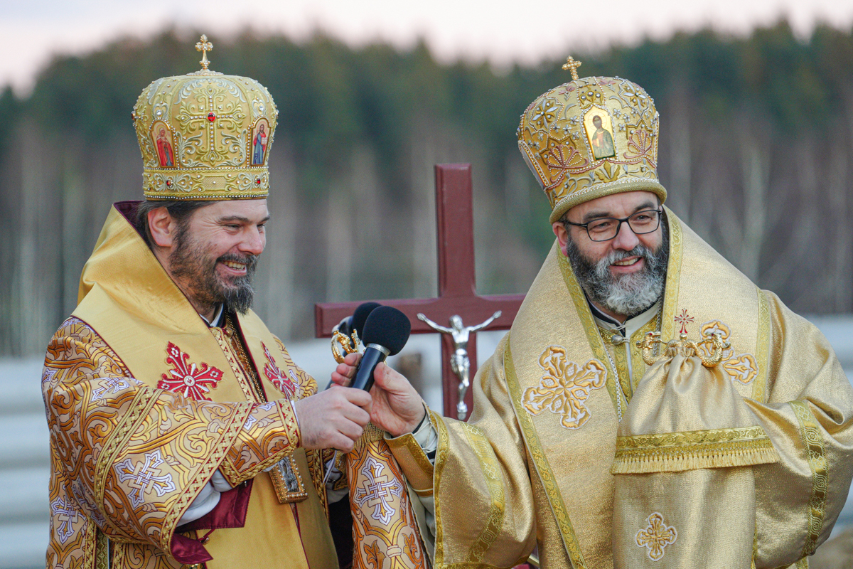 The blessing of the cornerstone of Orthodox church in Karakule