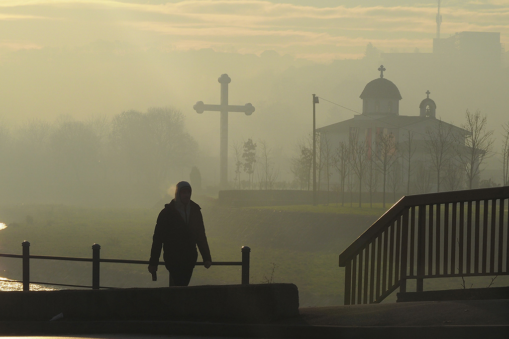  In the background the Church Agios Nektarios in Valjevo - Western Serbia