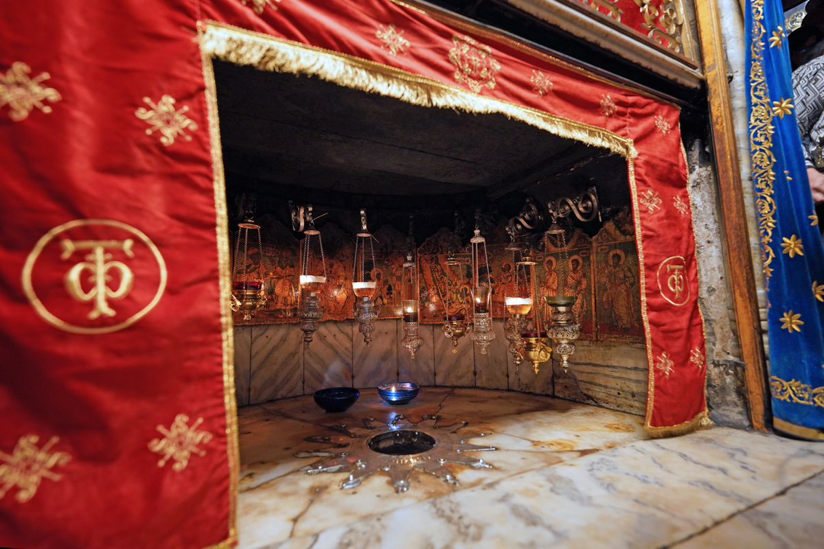 The Bethlehem Star in the Cave of Christ Nativity in Bethlehem 